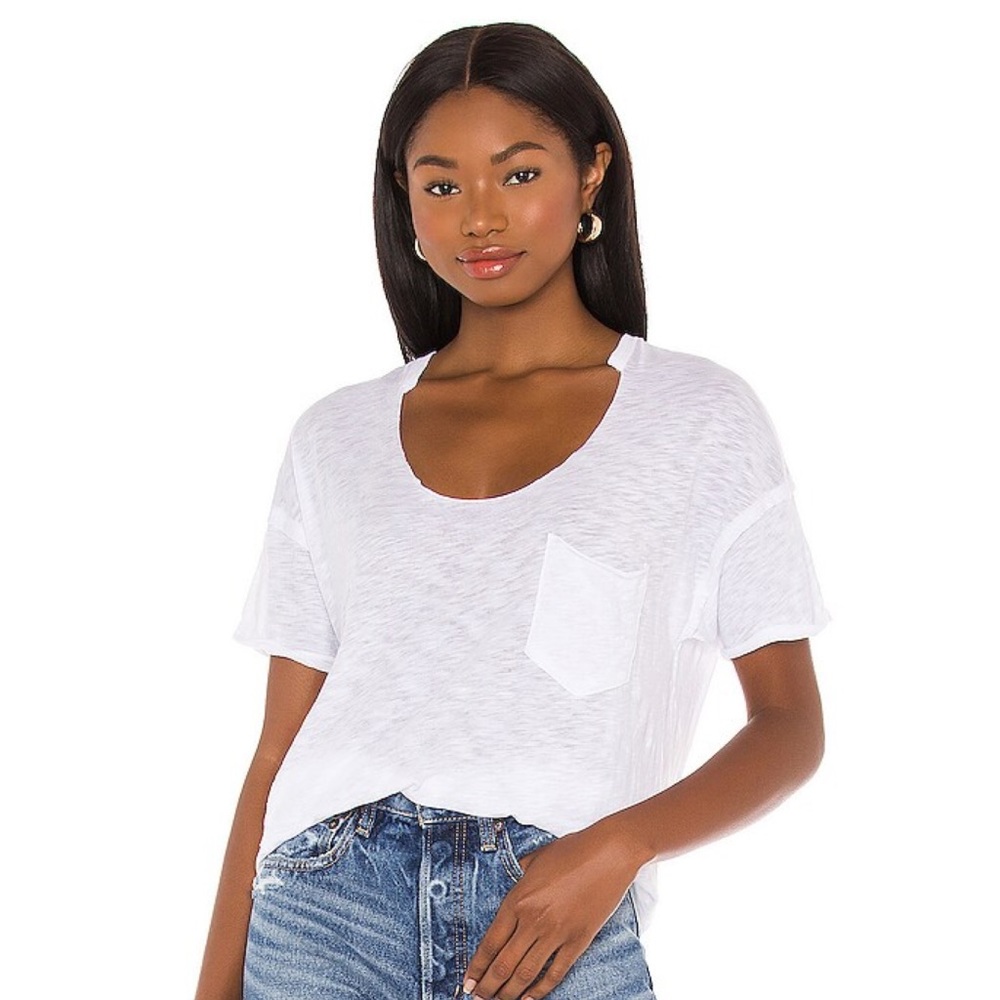 FREE PEOPLE Off the Shoulder Short Sleeve T-Shirt Summer Sky Tee in White Small